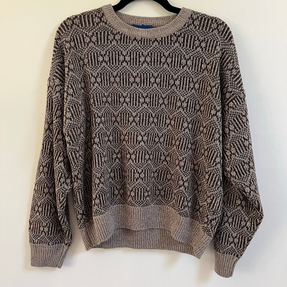 Vintage 90s TOWNCRAFT Geometric Pattern Knit Sweater Mens Medium Brown Grandpa